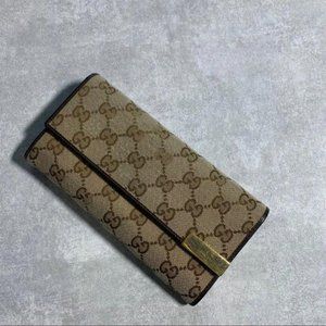 GUCCI Auth 291099 Women's GG Canvas Long Wallet [bi-fold] Beige, Brown